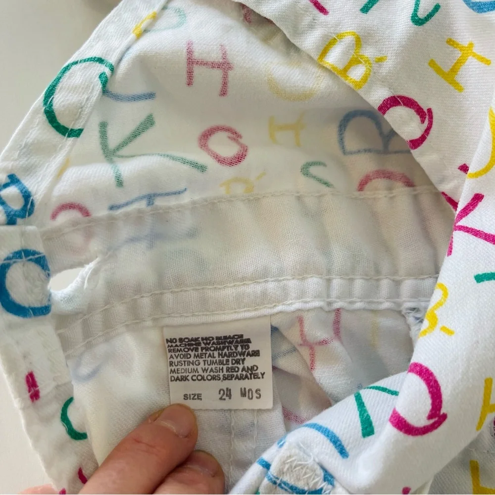 Vintage OshKosh B'gosh White Alphabet Print Overalls